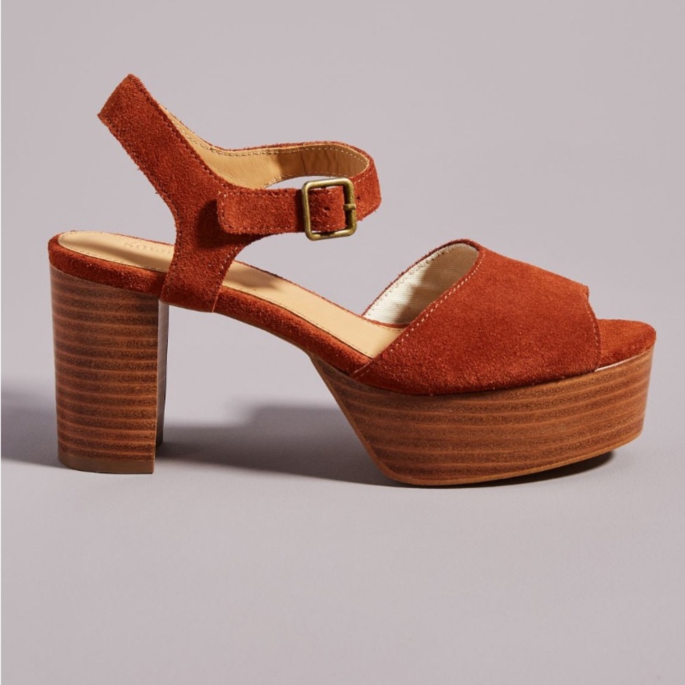 Soludos Avra Platform Heel Brown Suede Sandal Size 8.5